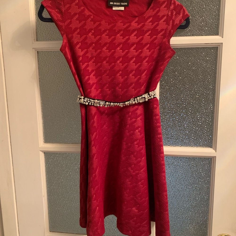 Chic Red Girls Dress with Beaded Belt